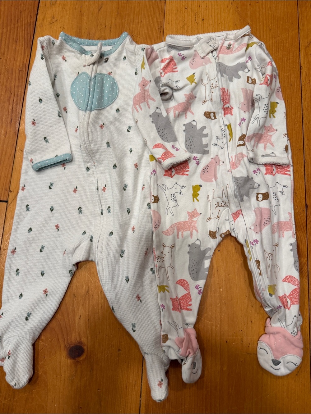 2 PC Bundle Carter’s GUC Zip Up Sleepers Footie fox deer floral Jammies 6 mths